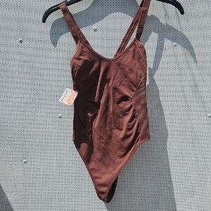 Brown Bodysuit One Piece with Classic Scoop Neckline